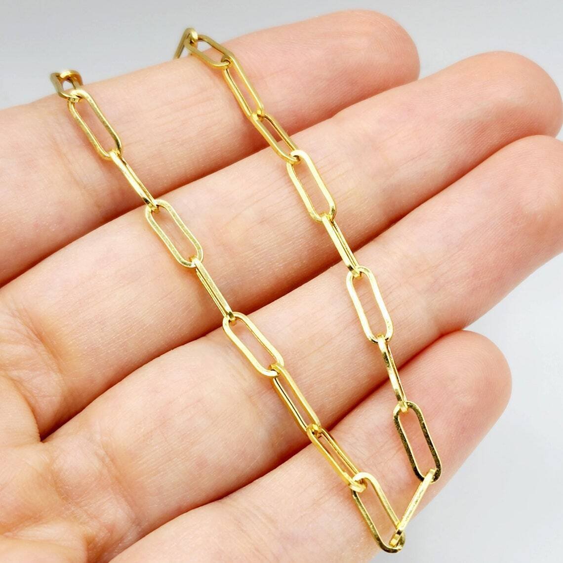 14K Yellow Gold 3mm Paperclip Link Chain Necklace, Elongated, 16'' 18'' 20''
