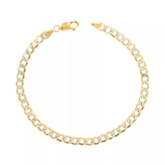 14K Yellow Gold 4.7mm Diamond Cut White Pave Cuban Curb Chain Bracelet 7.25''