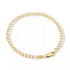 14K Yellow Gold 4.7mm Diamond Cut White Pave Cuban Curb Chain Bracelet 7.25''