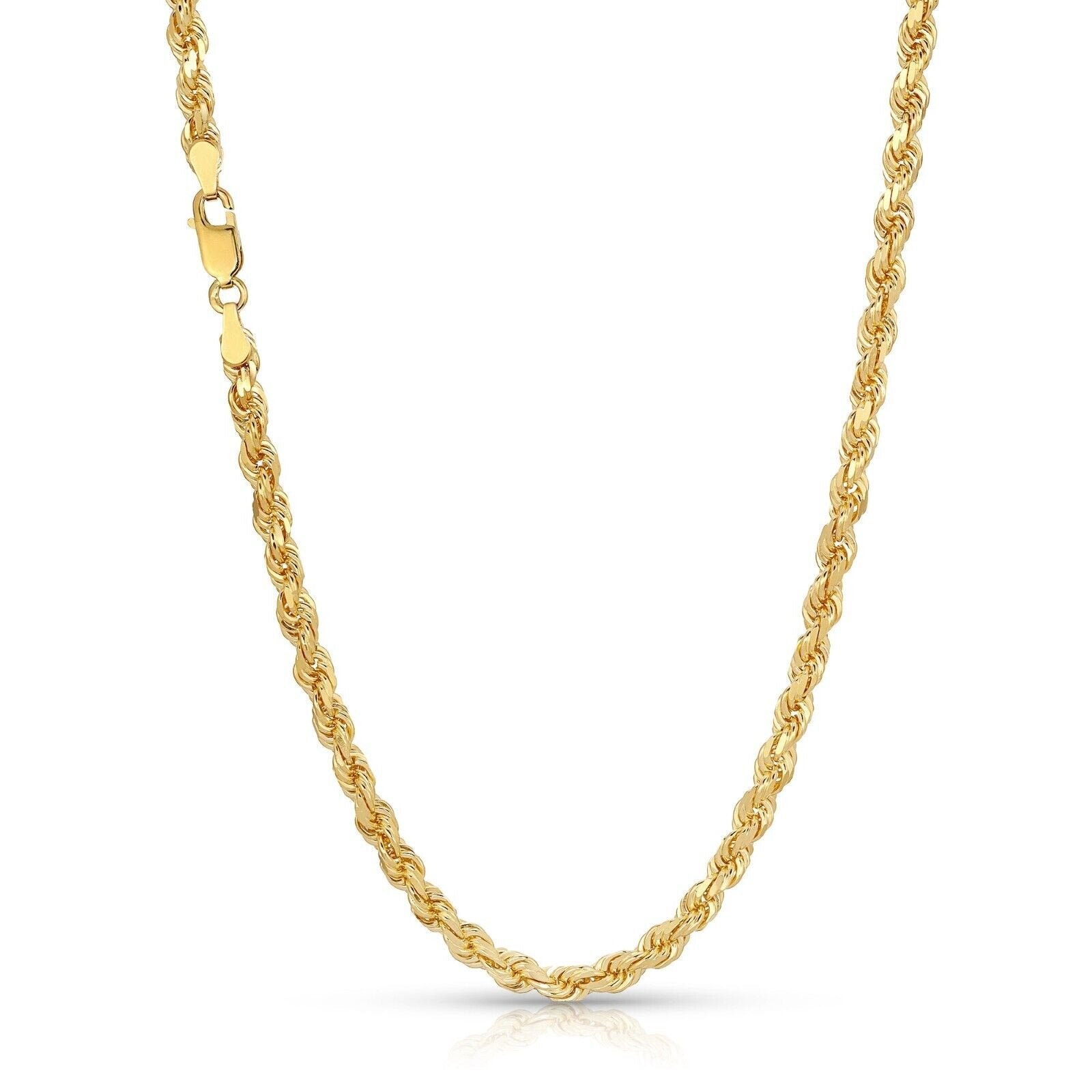 14K Yellow Gold Diamond Cut Rope Chain Necklace 4mm, Men Women FULLY SOLID