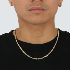 14K Yellow Gold Diamond Cut Rope Chain Necklace 4mm, Men Women FULLY SOLID