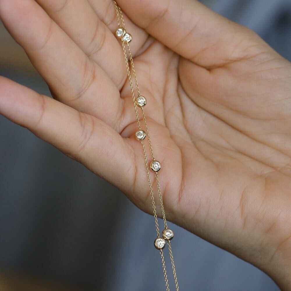14Kt Yellow Gold 1 Carat Lab Created Diamonds By Yard Bracelet 7''