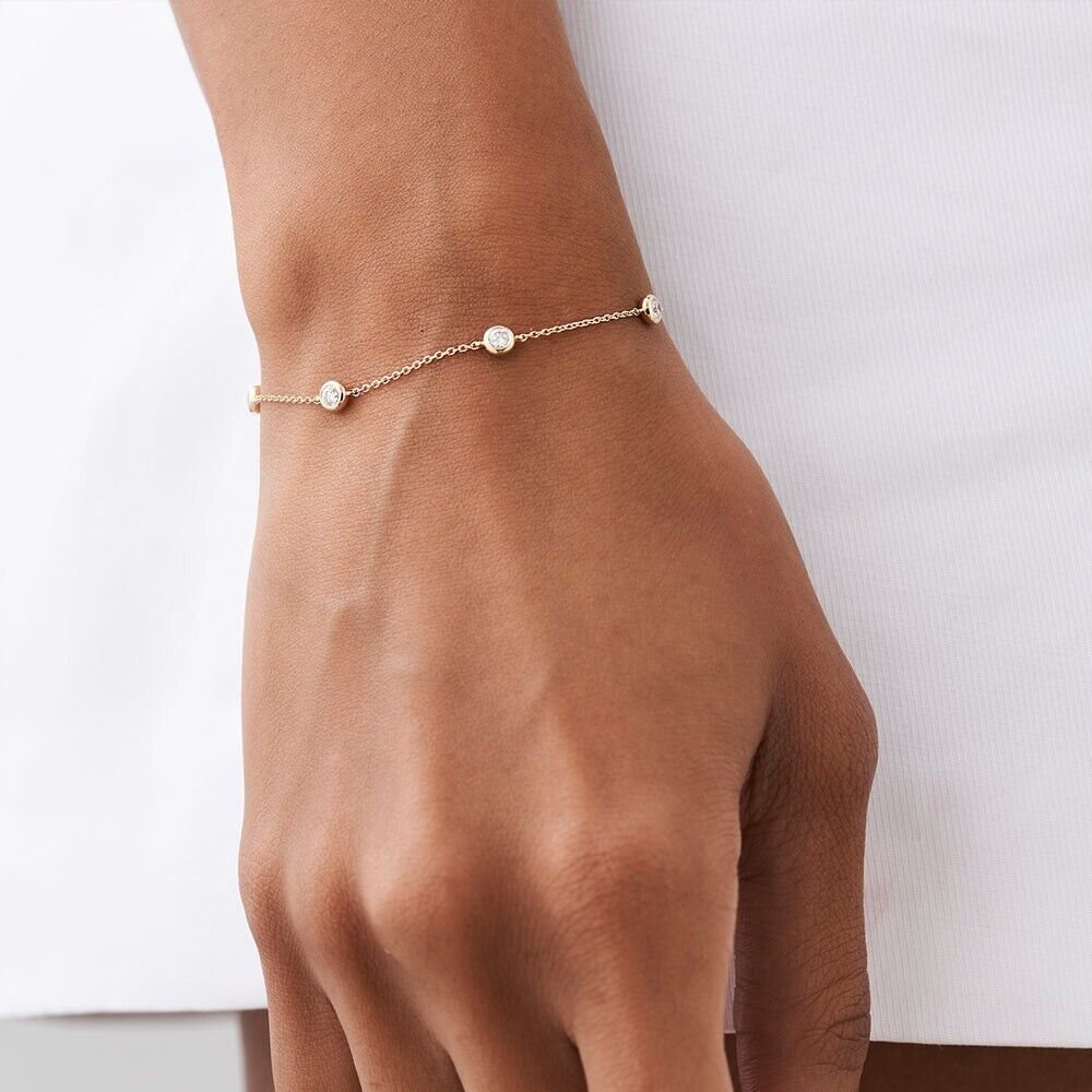 14Kt Yellow Gold 1 Carat Lab Created Diamonds By Yard Bracelet 7''