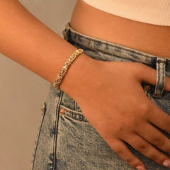 14k Gold Plated Over 925 Sterling Silver Flat Domed 6mm Byzantine Chain Bracelet