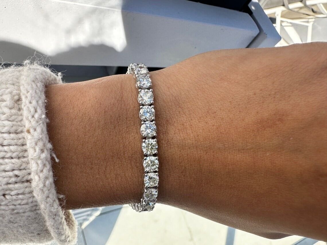 14k White Gold 13.50 Ct Lab Grown Diamond Tennis Bracelet 7 Inch E-F Color VS