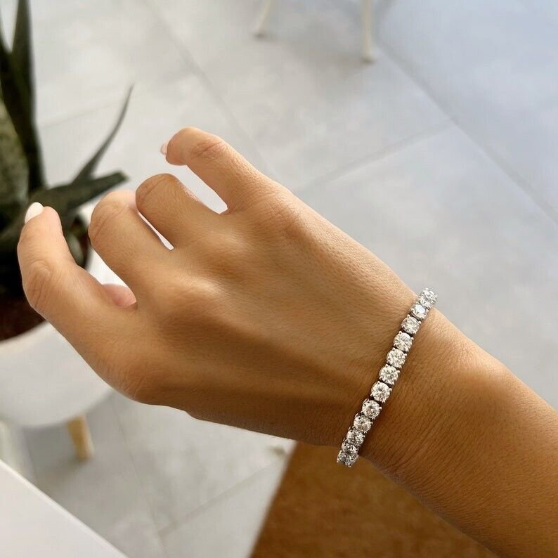 17.00 Carats Lab Grown Diamond Tennis Bracelet 14k White Gold 7'', Gift