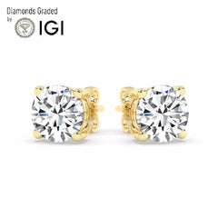 2.00 Ct F VS1 Round Cut Lab Grown Diamond Stud Earrings 14k Gold Push Backs