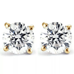 2.40 Carat TW Real Natural Round Diamond Solitaire Stud Earrings 14K Gold