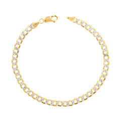 10K Yellow Gold 2.6mm Diamond Cut White Pave Cuban Curb Chain Bracelet 8''