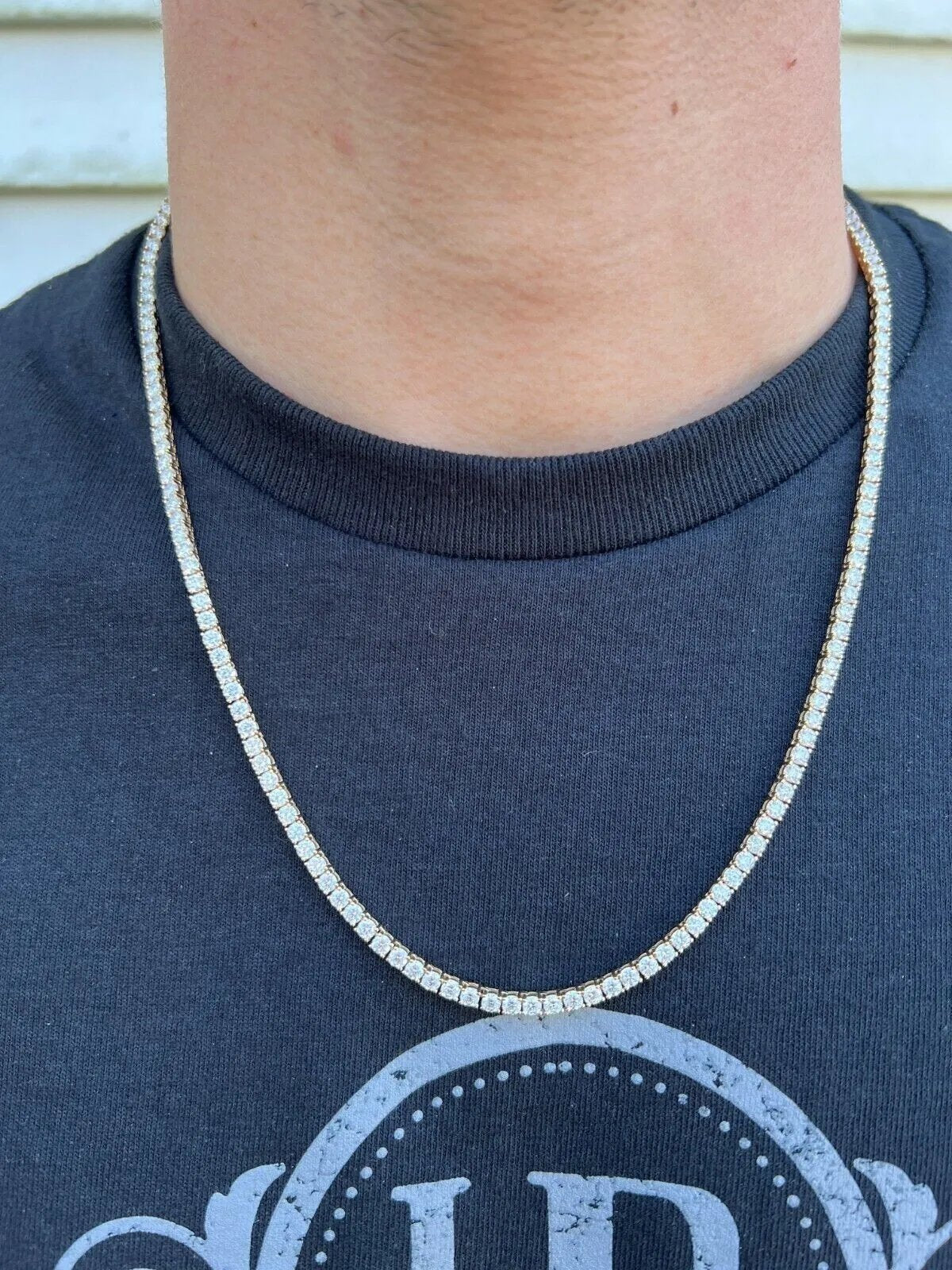 23 Ct Lab-Grown 3.50mm Diamond Set Men's Tennis Necklace In 14k Yellow Gold 20''