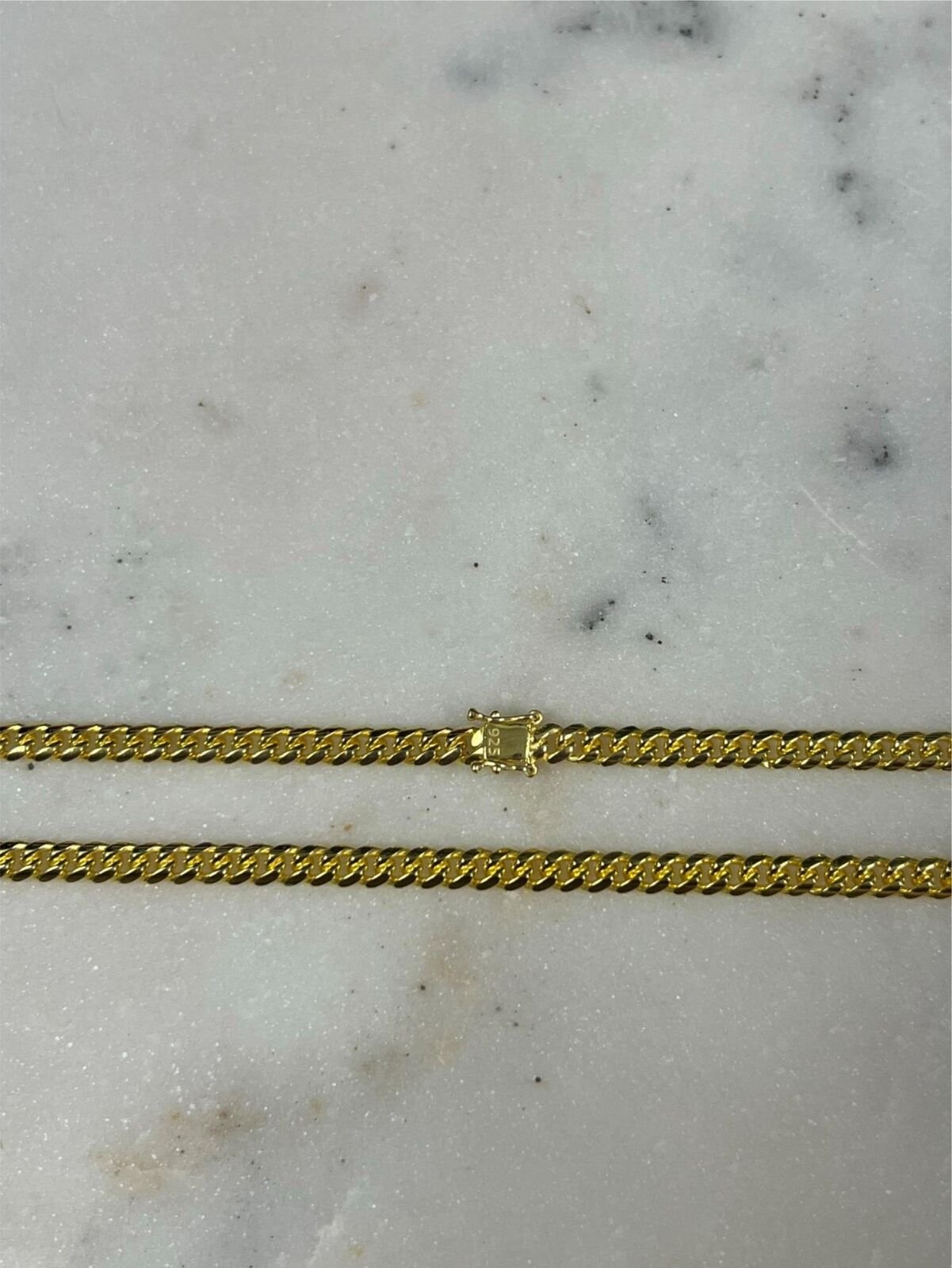 14k Yellow Gold Plated Over 925 Sterling Silver 5mm Miami Cuban Chain Box Lock