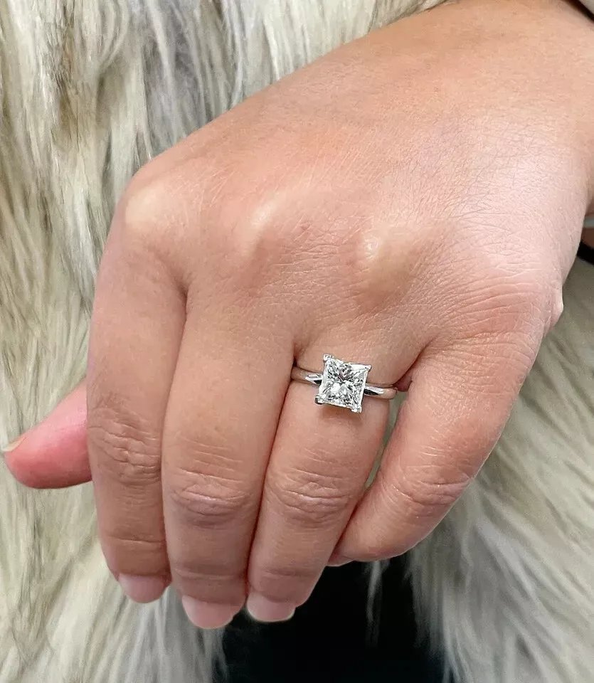 IGI Certified 3.15 Ct Princess Cut Lab Grown Diamond Ring 14k Gold E VS1