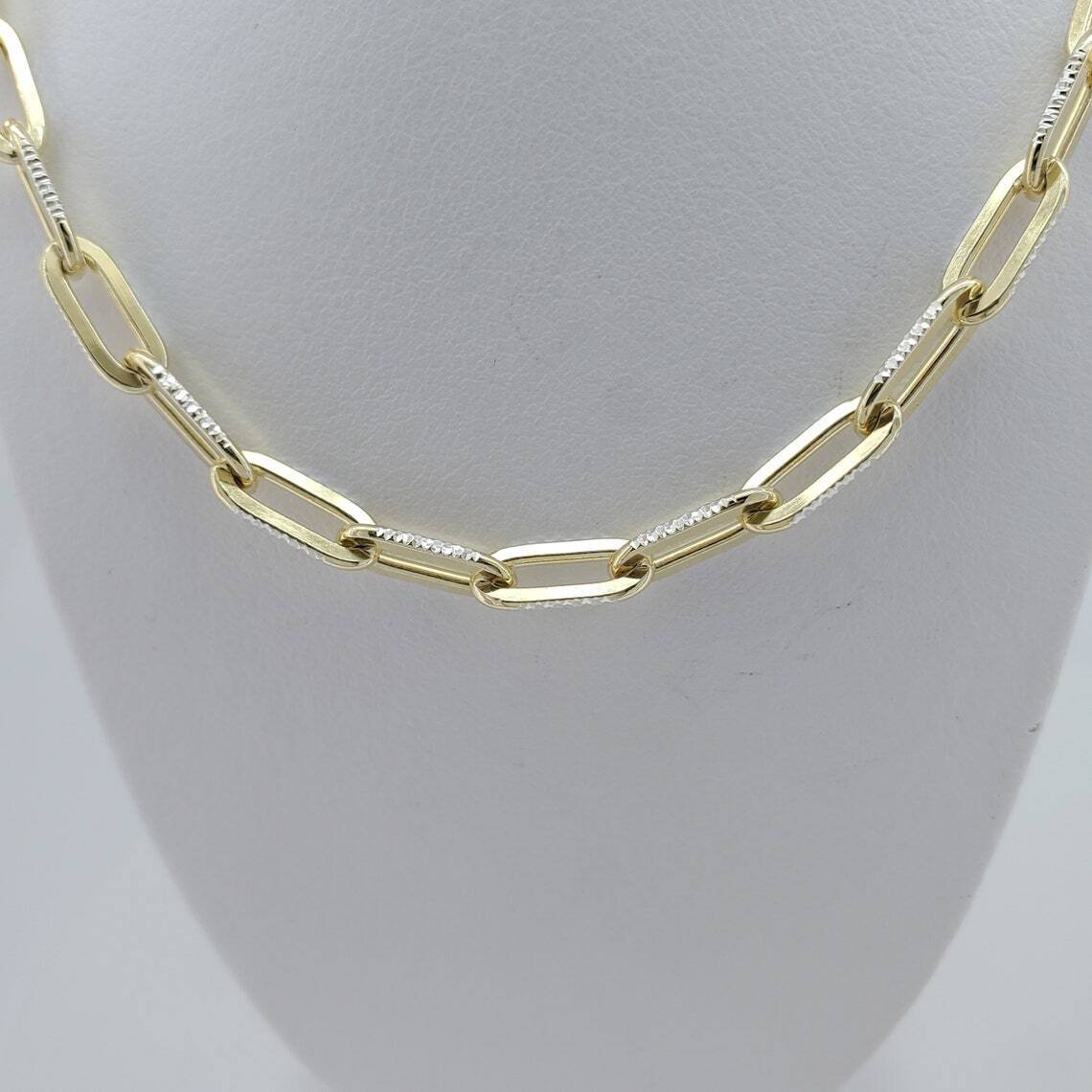 3.5mm 2-Tone Diamond Cut Paperclip Link Chain Necklace Silver 925 Italy