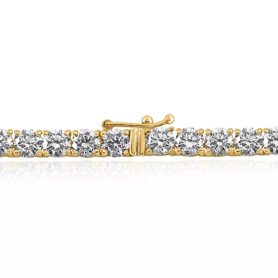Huge 30 Ct Diamond Tennis Necklace 14K Yellow Gold 16" Lab Grown D VS