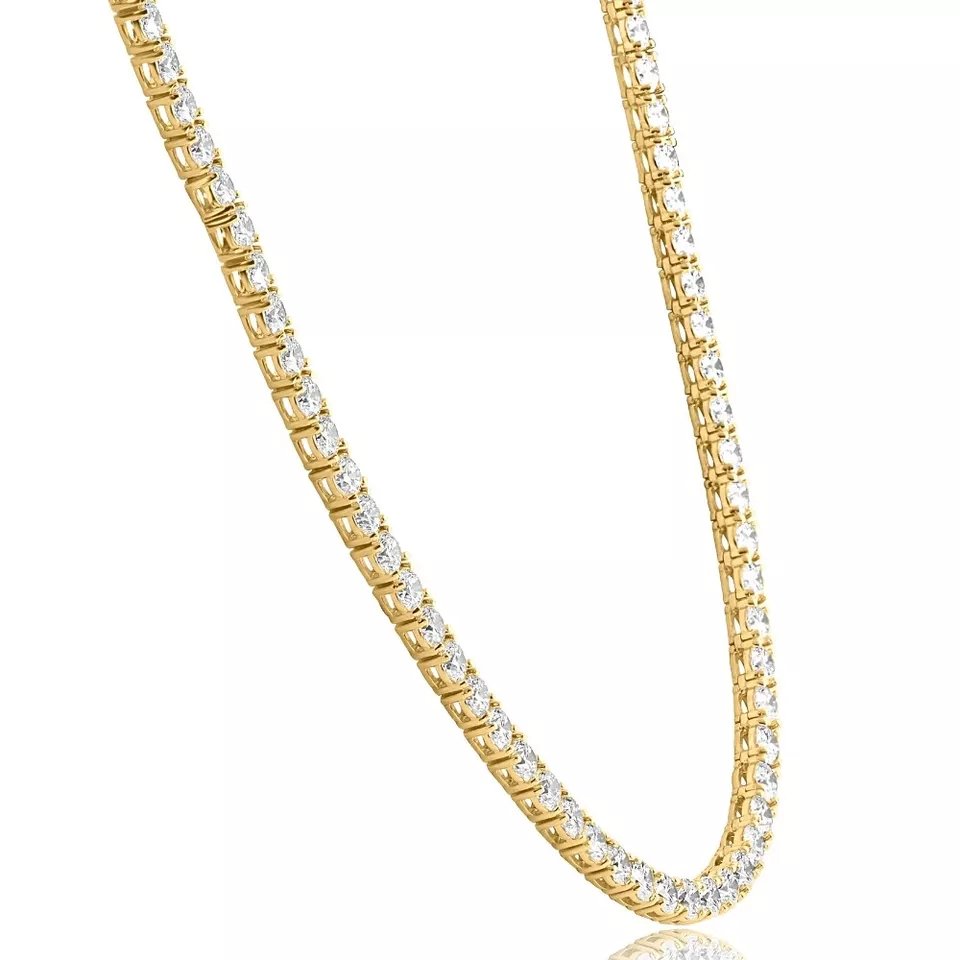 Huge 30 Ct Diamond Tennis Necklace 14K Yellow Gold 16" Lab Grown D VS