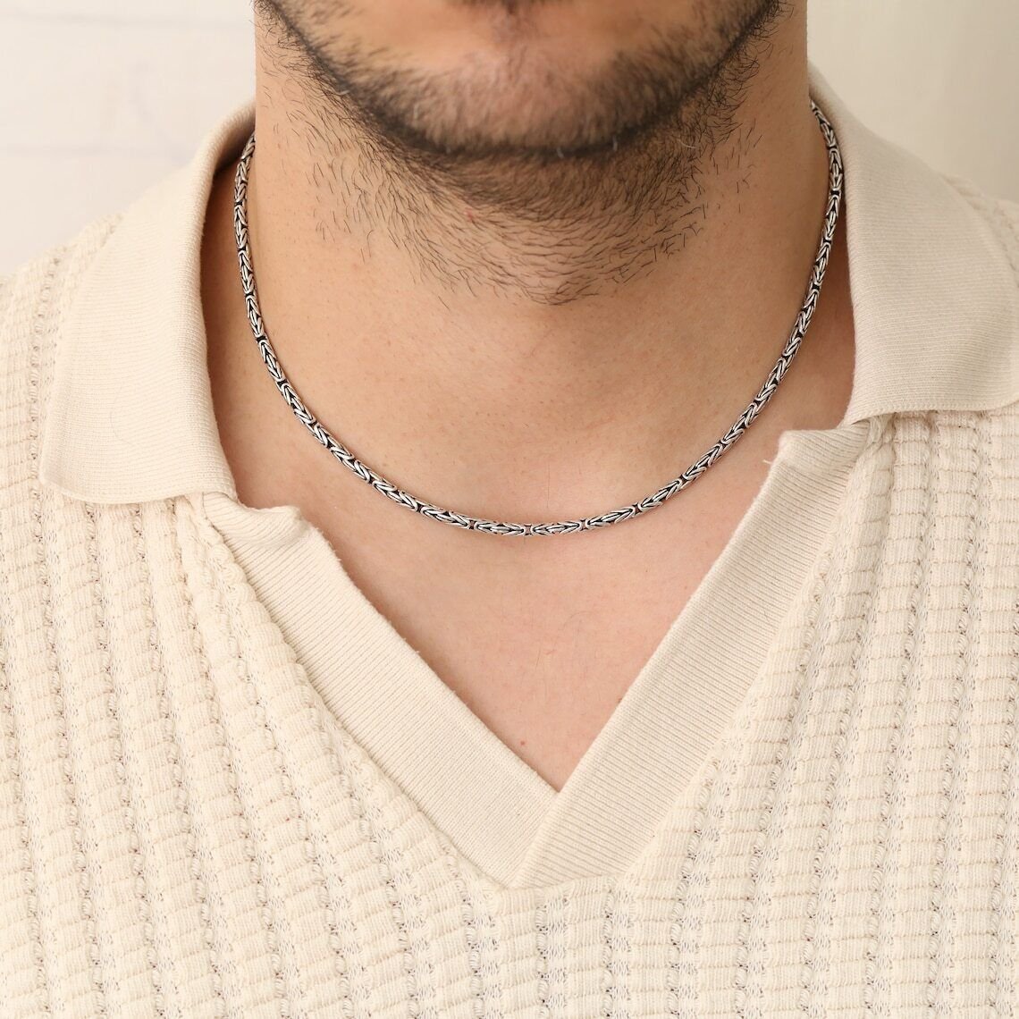 3mm Handmade Solid 925 Sterling Silver Balinese BYZANTINE Chain Necklace Bali