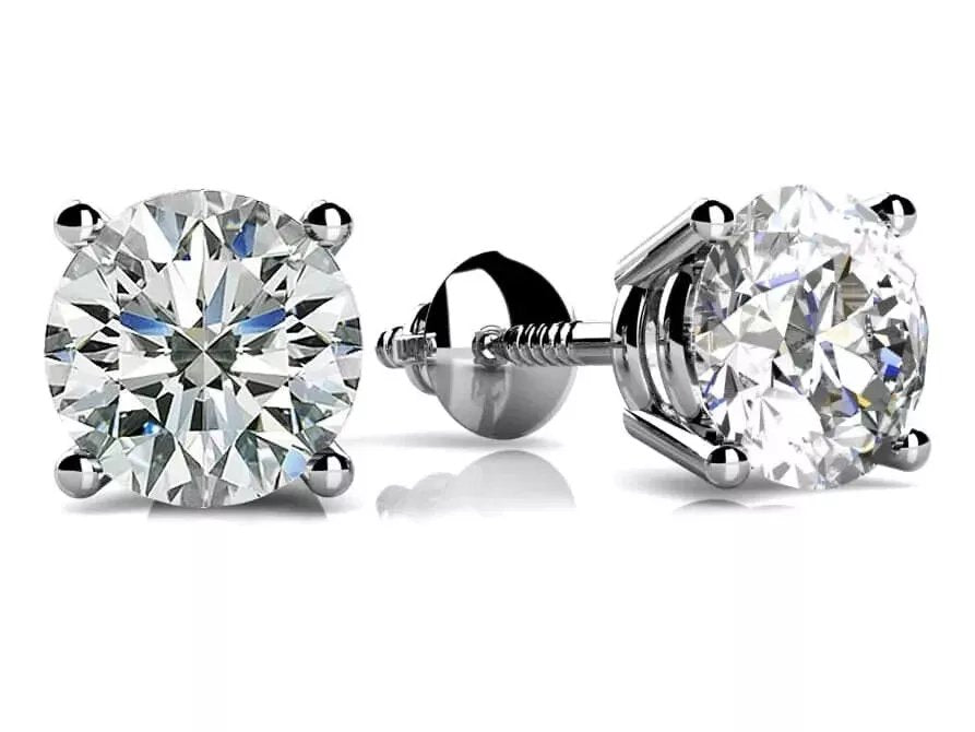 4.00 Ct E VVS2 Round Cut Lab Grown Diamond Stud Earrings Screw Back 14k Gold