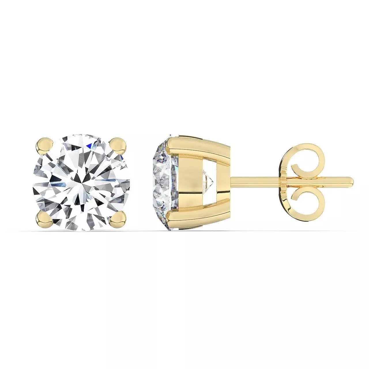 4.00 Ct G VS1 Round Cut Lab Grown Diamond Stud Earrings 14k Gold Push Backs