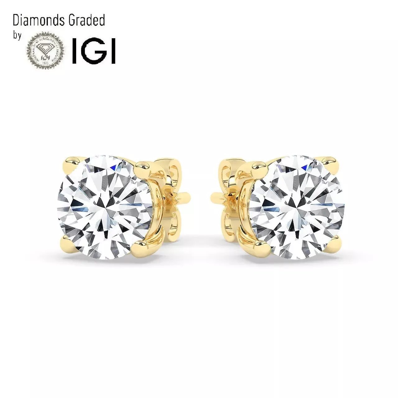 4.00 Ct G VS1 Round Cut Lab Grown Diamond Stud Earrings 14k Gold Push Backs