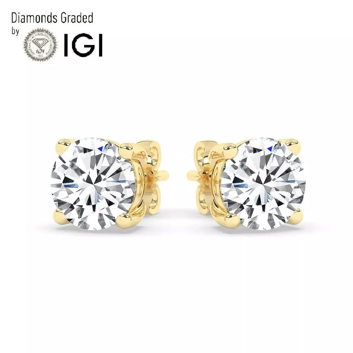 4.00 Ct G VS1 Round Cut Lab Grown Diamond Stud Earrings 14k Gold Push Backs