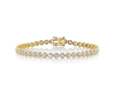 6.30 Ct TW Round Diamond 7" Bezel Setting Tennis Bracelet 14k Yellow Gold Lab Grown D VS