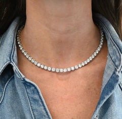 30 Carat Lab Grown Diamond Tennis Necklace 14k White Gold 16” Inch D Vs