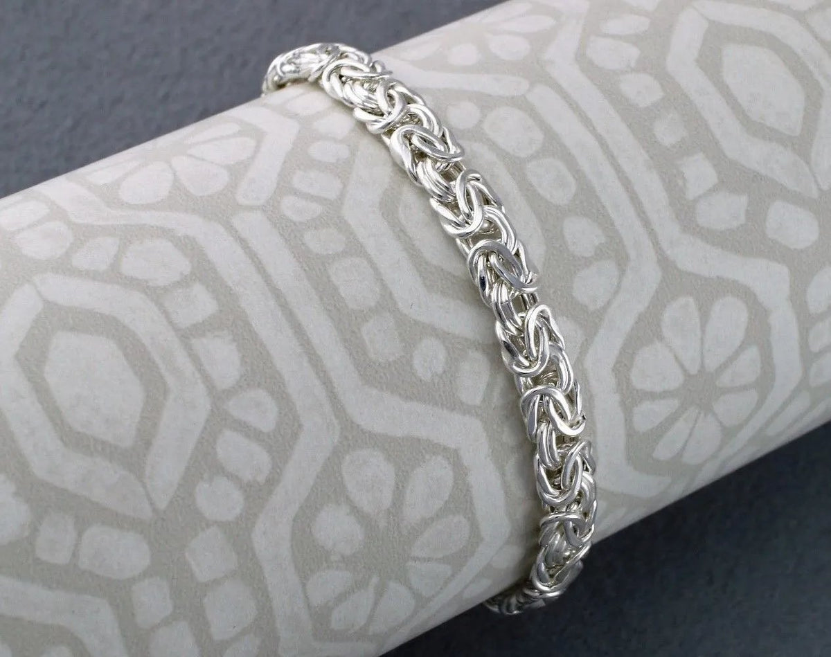 6mm Solid .925 Sterling Silver Flat Domed Byzantine Chain Bracelet 7'' 7.5'' 8''