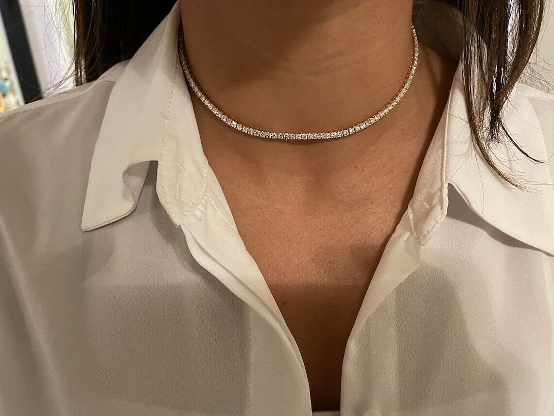 8.20 Ct Lab-Grown D VS Diamond Set Women Tennis Necklace In 14k White Gold 18''