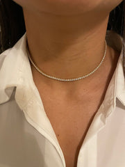 8.20 Ct Lab-Grown D VS Diamond Set Women Tennis Necklace In 14k White Gold 18''