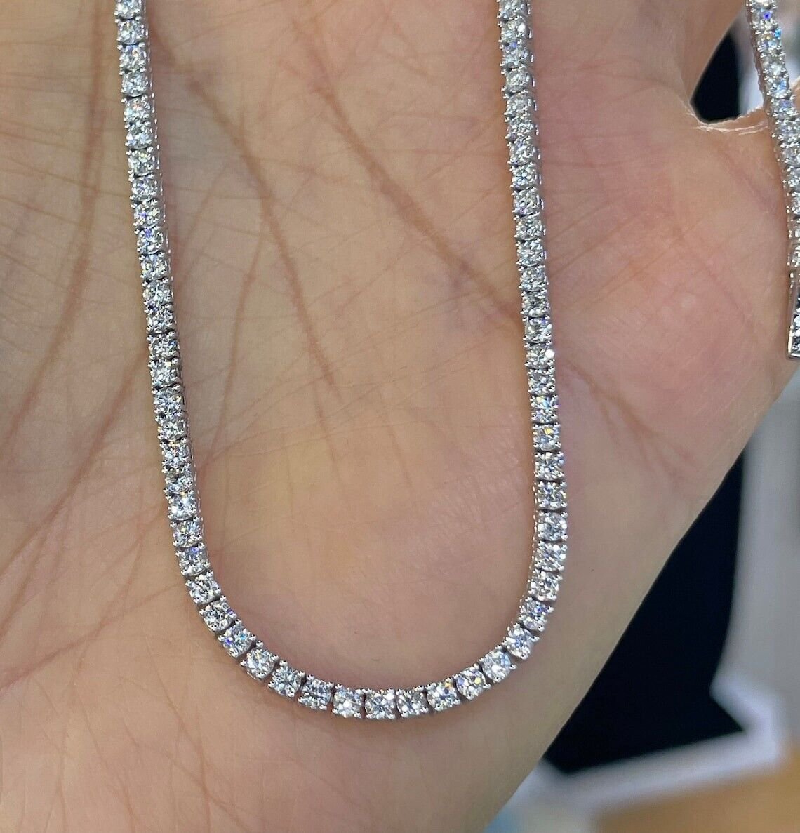 8.20 Ct Lab-Grown D VS Diamond Set Women Tennis Necklace In 14k White Gold 18''