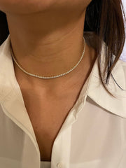 8.20 Ct Lab-Grown D VS Diamond Set Women Tennis Necklace In 14k White Gold 18''