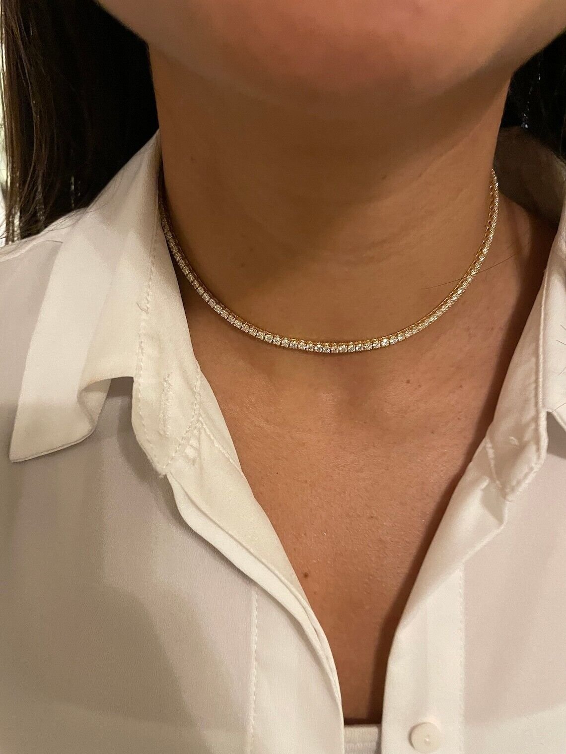 8.20 Ct Lab-Grown D VS Diamond Set Women Tennis Necklace In 14k White Gold 18''