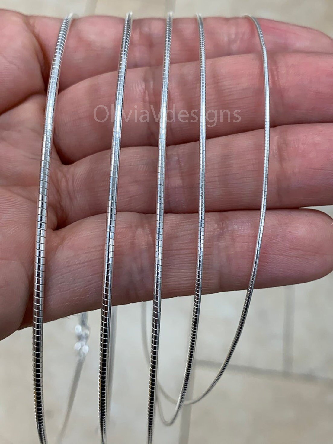 925 Sterling Silver Round Omega Necklace Flex Layering Chain 1mm 1.2 Oliver Navy