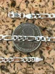 Real 925 Sterling Silver Mens Boys 4.5mm Figaro Solid Chain Necklace 925 Italy