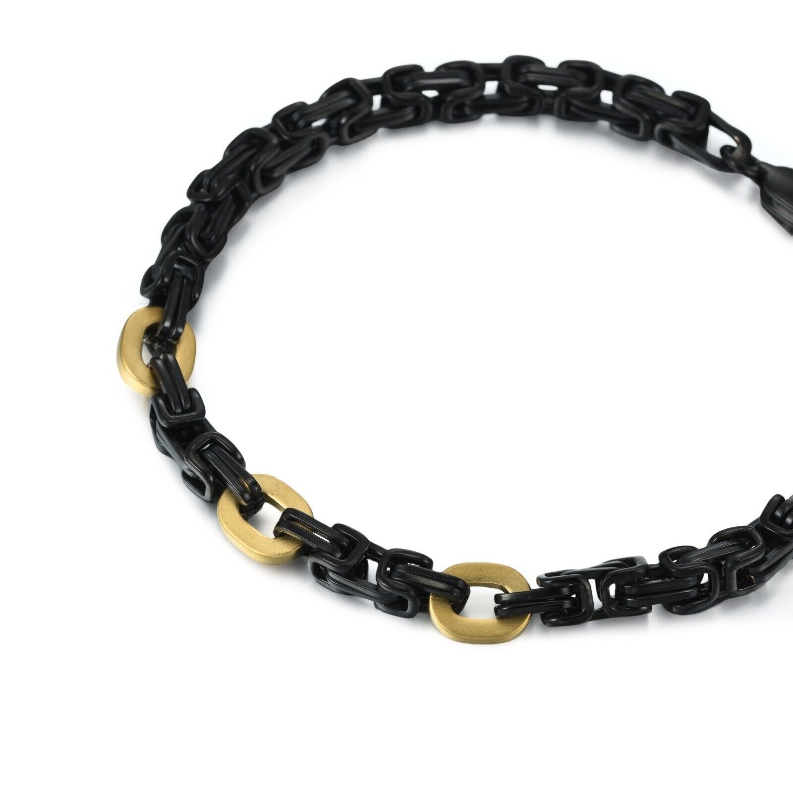 Black Stainless Steel 5mm Byzantine Link Chain Bracelet IP Gold Men's 8.5"