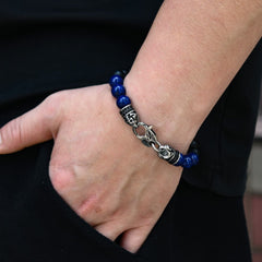 Genuine Black Matte Agate Lapis Stainless Steel Beaded Bracelet, Men's Bracelet