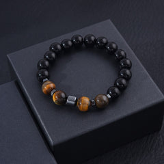  Black Onyx Tiger Eye Hematite 10mm Stainless Steel Beaded Bracelet