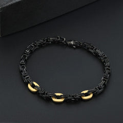 Black Stainless Steel 5mm Byzantine Link Chain Bracelet IP Gold Men's 8.5