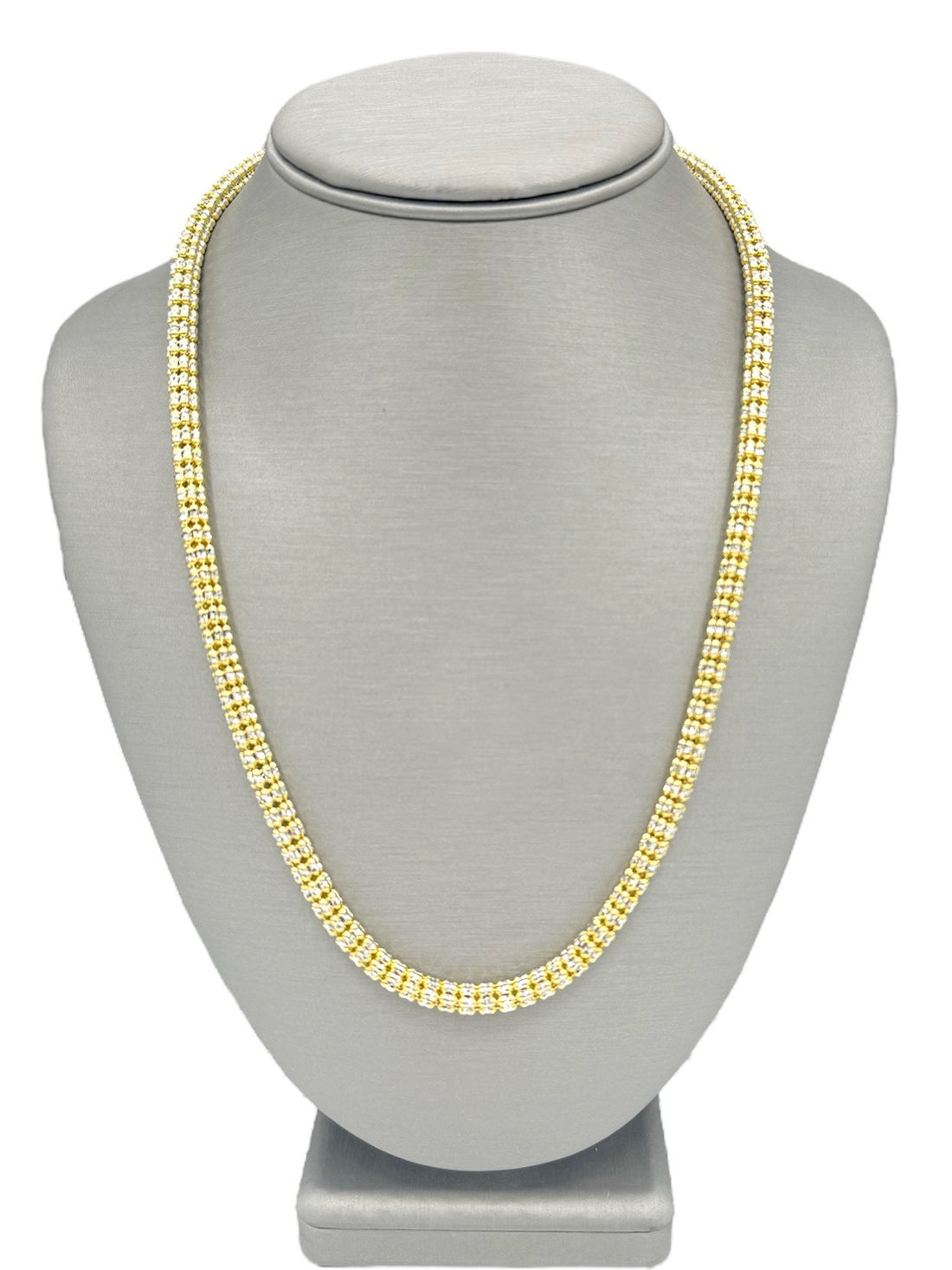 925 Sterling Silver 14K Yellow Gold Plated Ice Chain Made In Italy 5.5mm All Sizes 8-Line