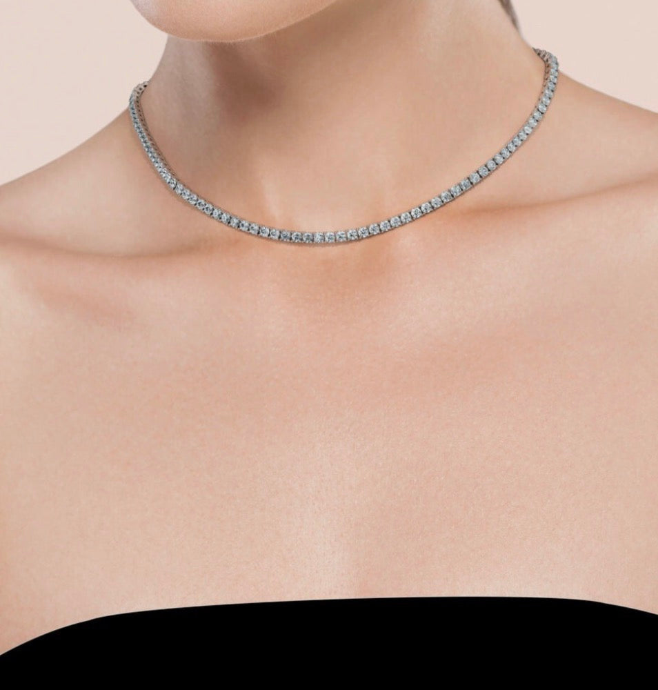 20.60 CTW Lab Grown Tennis Necklace D/F VVS-VS 14k White Gold 18” Inch