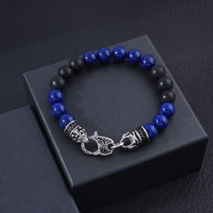  Black Matte Agate Lapis Stainless Steel Beaded Bracelet,