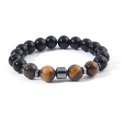 Genuine  Black Onyx Tiger Eye Hematite 10mm Stainless Steel Beaded Bracelet