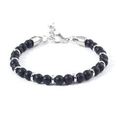 Genuine Matte Black Agate Stone Stainless Steel 6mm Beaded Bracelet For Men