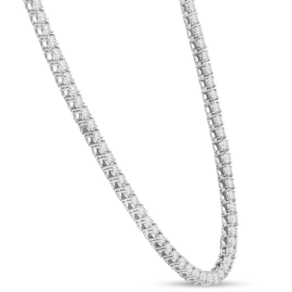 Huge 21 Ct TW Round Cut lab Grown Diamond Tennis Necklace 14K White Gold 16"