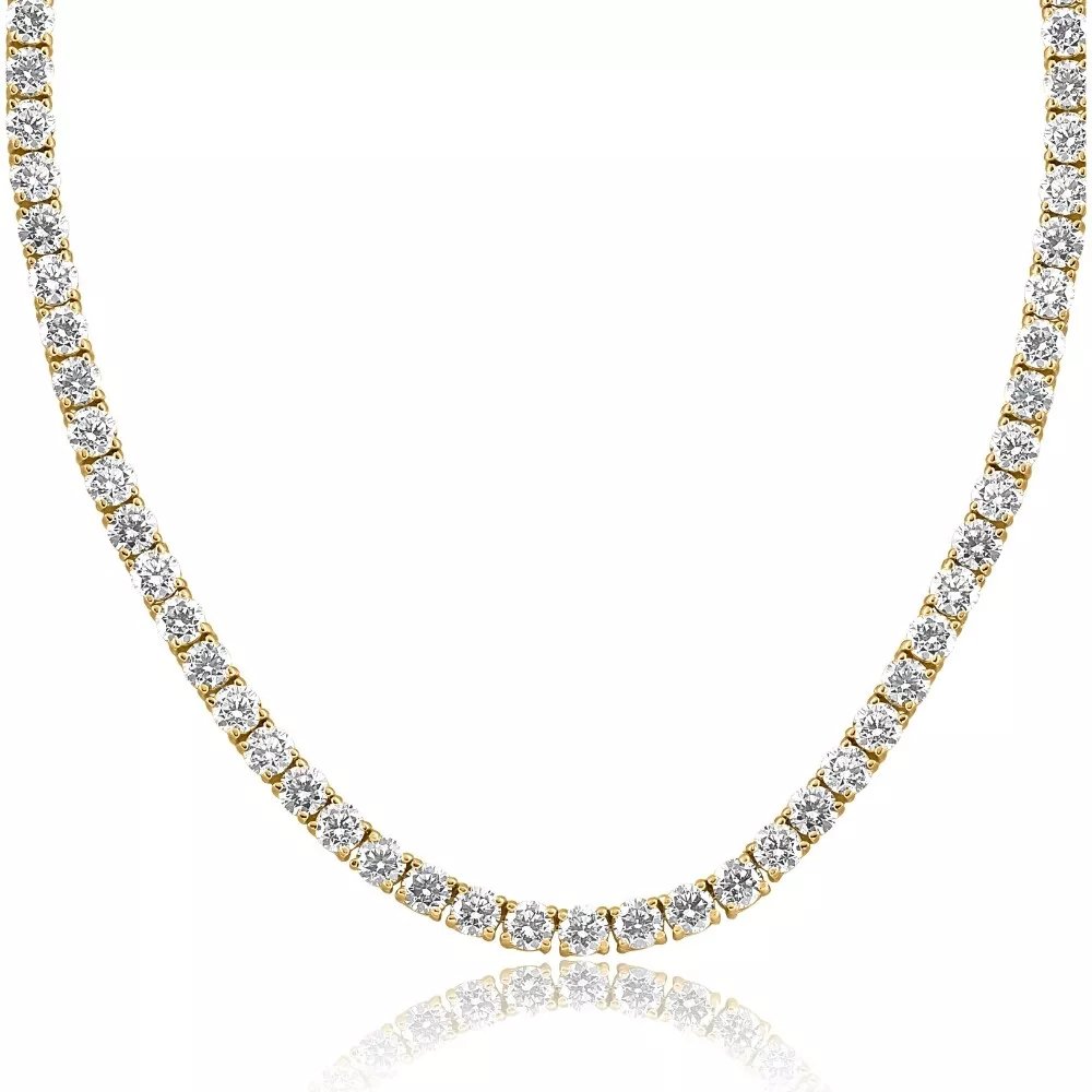 Huge 30 Ct Diamond Tennis Necklace 14K Yellow Gold 16" Lab Grown D VS