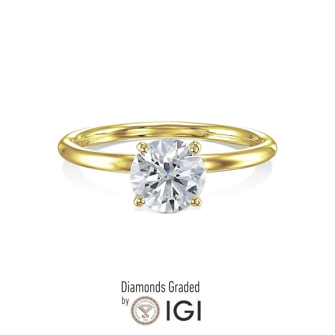 IGI Certified 1.50 Carat D VS1 Lab Grown Diamond Engagement Ring 14k Yellow Gold
