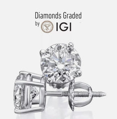 IGI Certified 2.00 Carat D VVS2 Lab Grown Diamond Studs Platinum 950 Screw Back