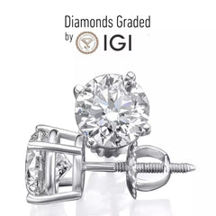 IGI Certified 2 - 6 Carat Diamond Stud Lab Grown Earrings D VS1 White Gold 14K