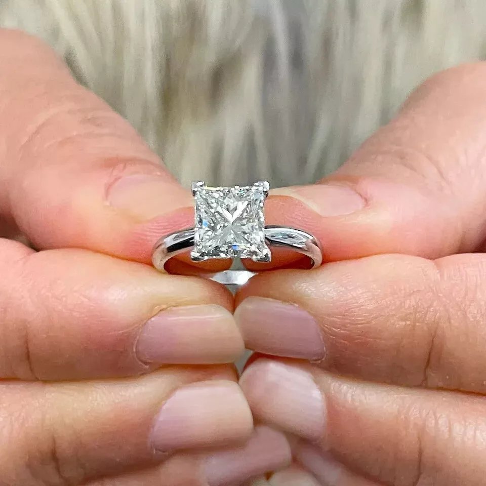 IGI Certified 3.15 Ct Princess Cut Lab Grown Diamond Ring 14k Gold E VS1