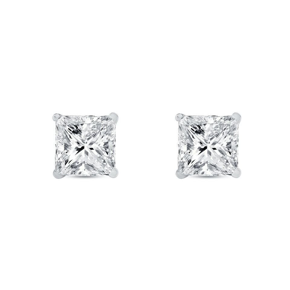 4 Ctw IGI Certified Lab Grown Princess Cut Diamond Stud Earrings 14k Gold H VS2